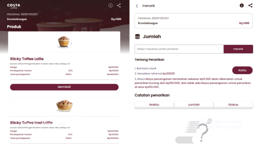 Aplikasi Costa Coffee Penghasil Uang Login Dapat Rp 20.000 Apakah Membayar?