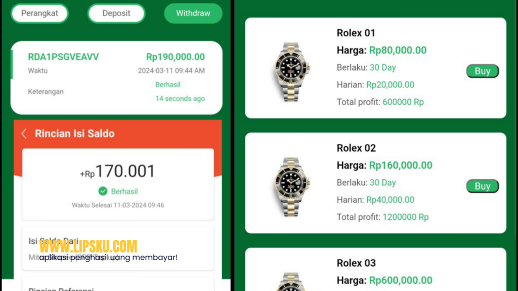 Aplikasi Rolex Invest Penghasil Uang, Daftar Dapatkan Rp10.000 Gratis Apakah Membayar?