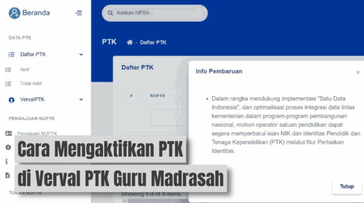 Cara Mengaktifkan PTK di Verval PTK Guru Madrasah